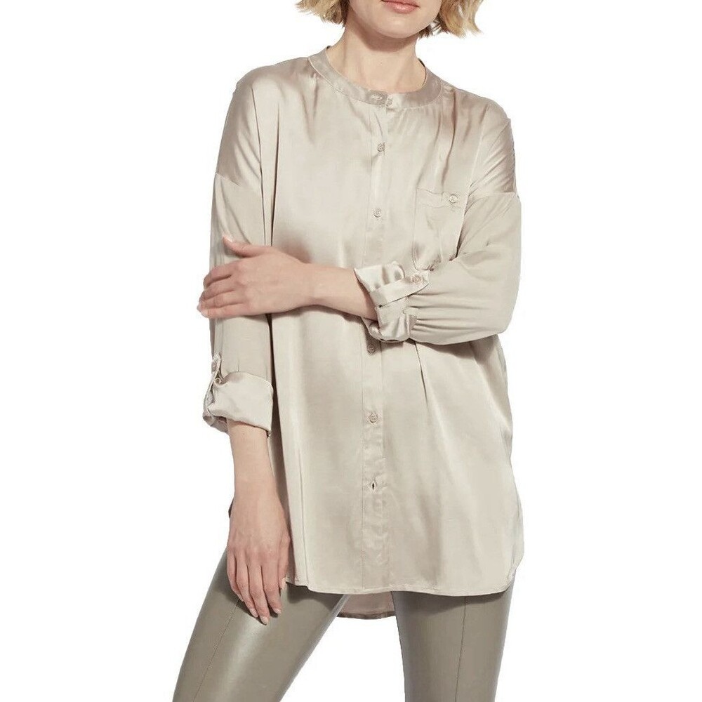 Lysse New York Size L The Ecovero Satin Shirt Roll-tab Sleeve Lagenlook Luxury